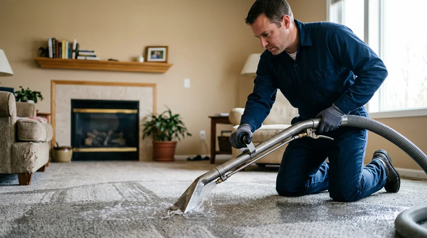 Water damage restoration technician working near Mokena, IL